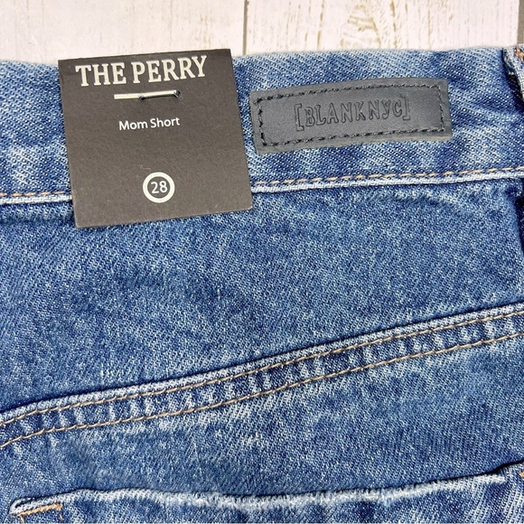 Blank NYC | 90s Vibes High Waist Denim Cut Off Distressed Perry Mom Shorts | 28 - Picture 7 of 9